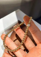 Elastic Beaded Lab Grown Diamond Bracelet | Rotating Diamond Center Bead | 18K Yellow Gold