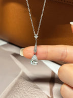 Pear Shape Lab Grown Diamond Necklace | Graduated Teardrop with Princess Cut Accent | Platinum